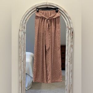 She + Sky Brown Wide Leg Pants with Tie Waist